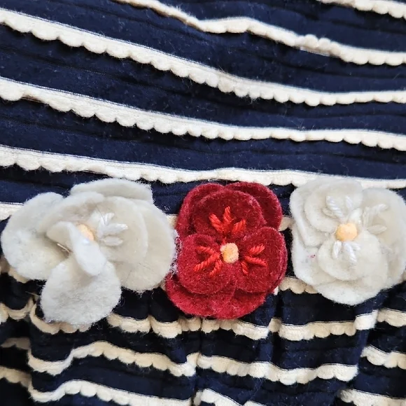 Marmellata Navy and White Striped Dress with Floral Details - Picture 3 of 7